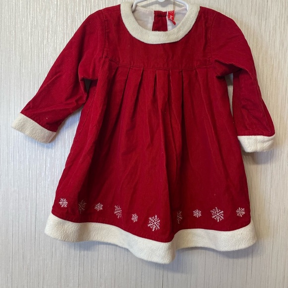 Hanna Andersson Dress Girls 80 12m Holiday Red Corduroy Snowflake Fleece Trim - Picture 1 of 6
